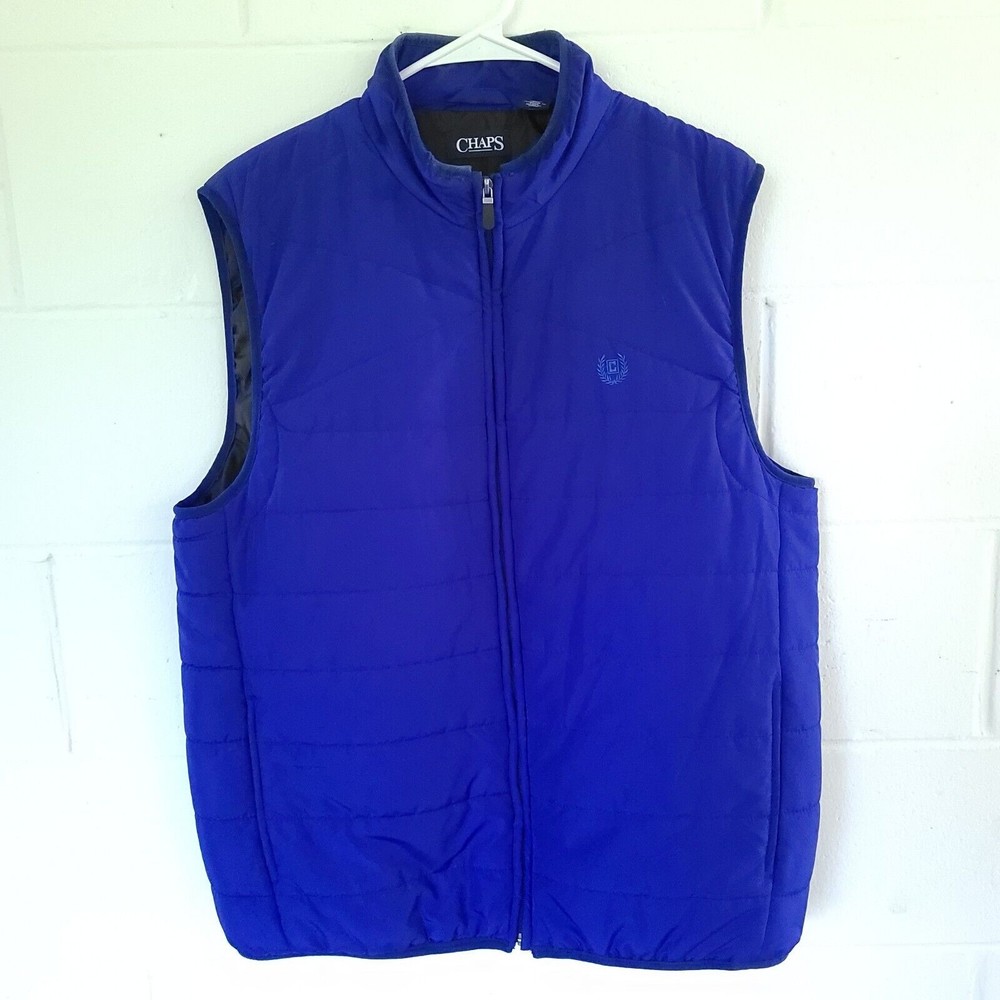 Chaps Quilted Puffer Zip-Up Vest Jacket Men's LG Sleeveless Blue Mock Neck
